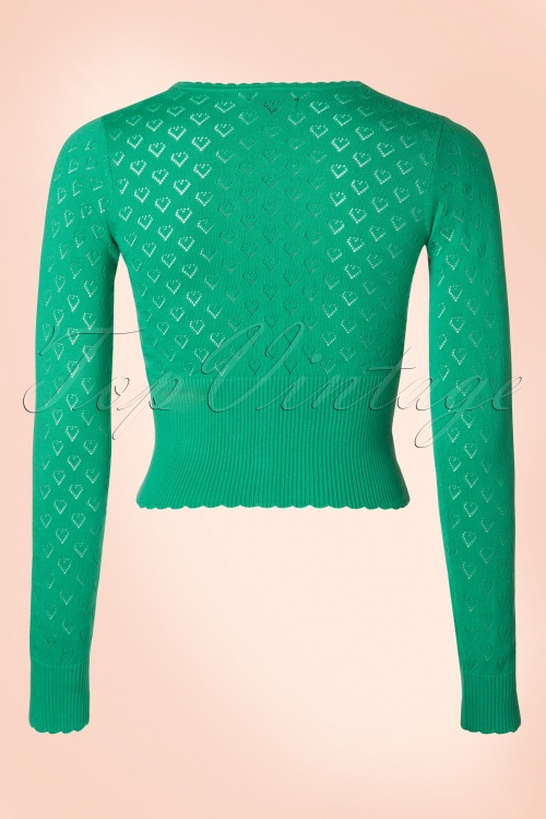 King Louie - 40s Heart Ajour Cardigan in Sparkle Green 3