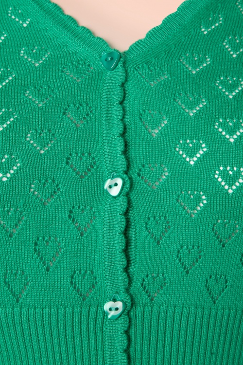 King Louie - 40s Heart Ajour Cardigan in Sparkle Green 4
