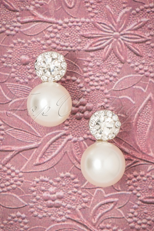 Darling Divine - Betsy Pearl and Diamond Earrings Années 30 en Argenté