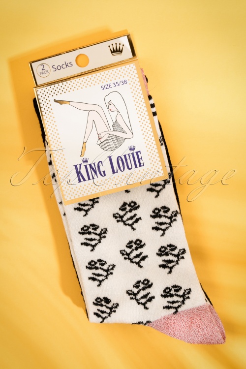 King Louie - Mingle Socks Années 60 en Noir et Crème 3