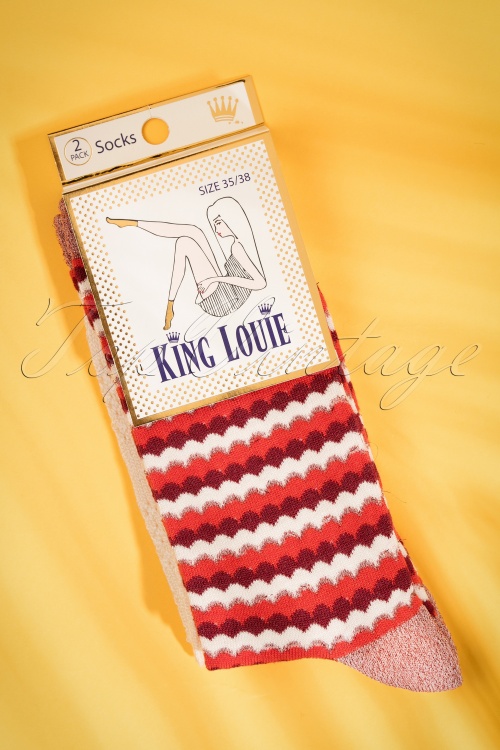 King Louie - 60s Wave Socks in Red and Cream 3