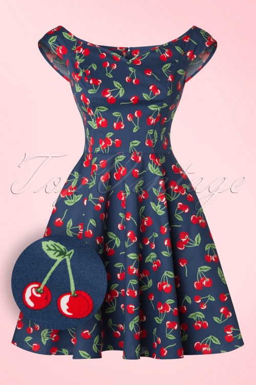 Bunny - 50s April Cherry Mini Dress in Midnight Blue 2