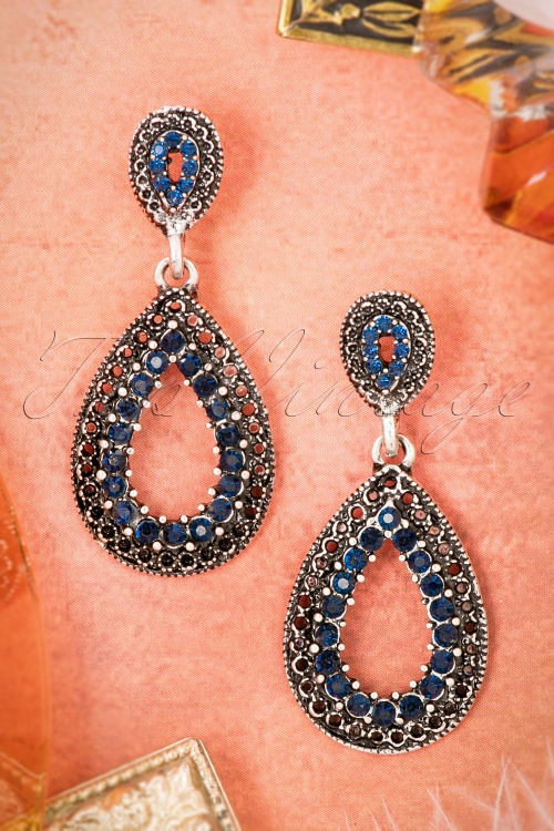  - Classy Drop Earrings Années 20 en Bleu nuit