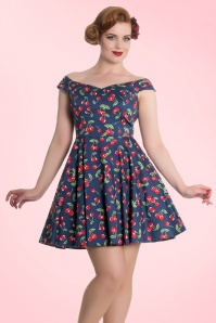Bunny - 50s April Cherry Mini Dress in Midnight Blue 3