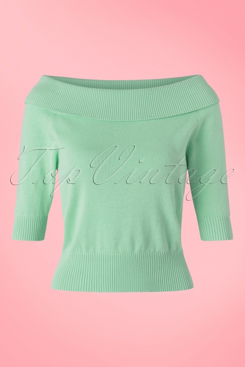 Collectif Clothing - 50s Bridgette Knitted Top in Antique Green 2