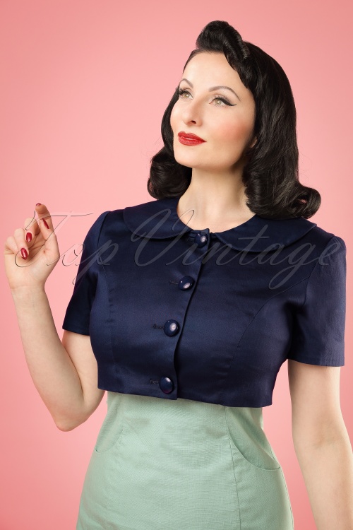 Collectif Clothing - Ellie Cropped Jacket Années 50 en Navy