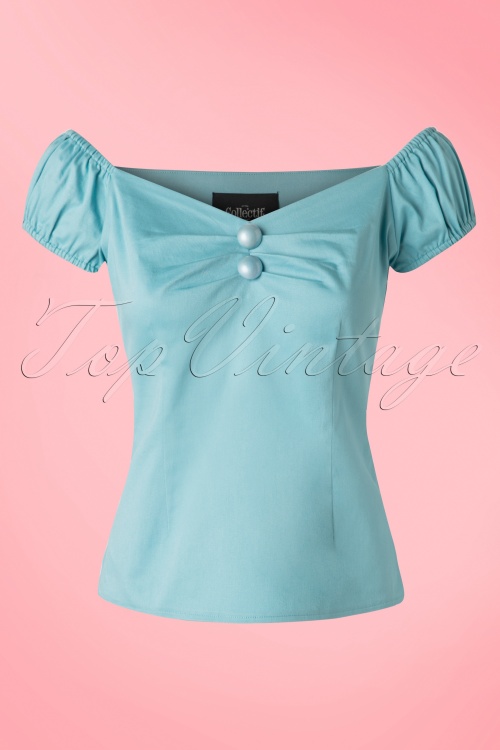 Collectif Clothing - 50s Dolores Top Carmen in Light Blue
