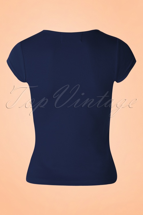 Collectif Clothing -  Haut Années 50 Alice Plain T-Shirt en Bleu Marine 4