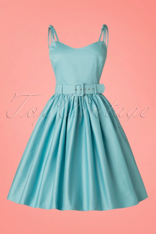 Collectif Clothing - Jade Swing Dress Années 50 en Bleu Clair 7