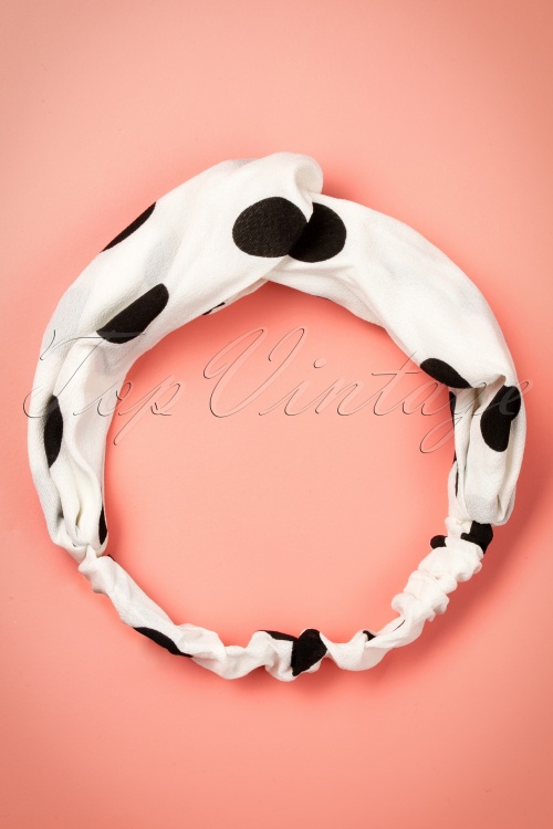 Amici - Calinda Twisted Polkadot Headband Années 50 en Blanc