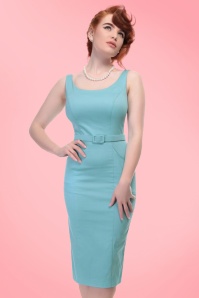 Collectif Clothing - Ines Pencil Dress Années 1950 en Bleu Clair 6