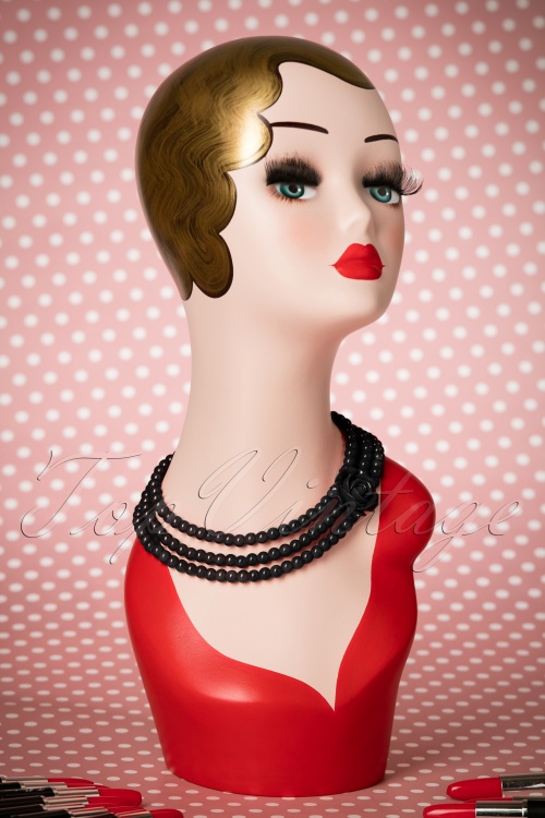 Collectif Clothing - Pretty Rose Pearl Necklace Années 50 en Noir 2