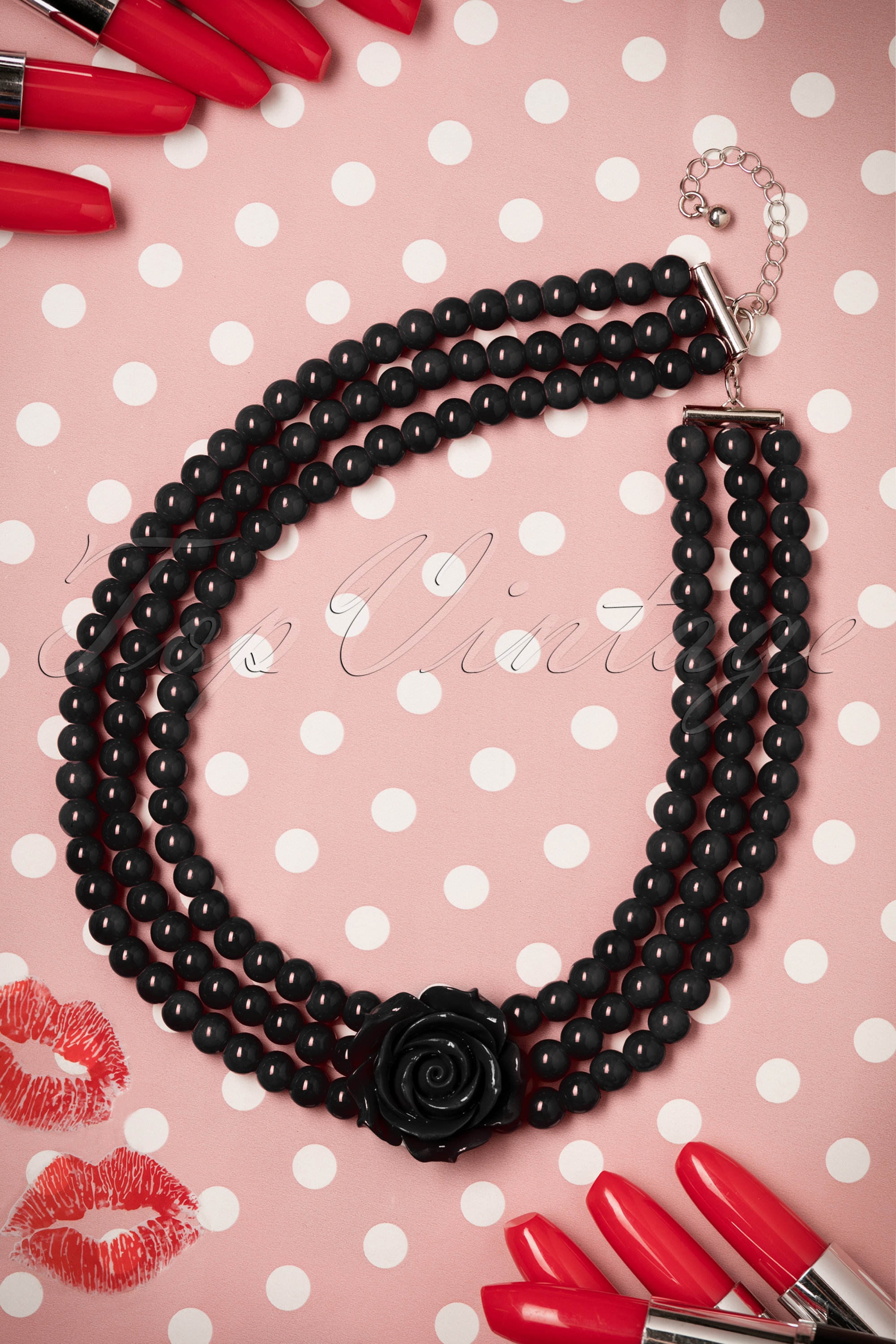 Collectif Clothing - Mooie Rose parelketting in zwart