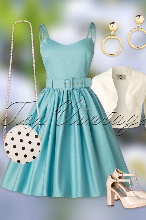 Collectif Clothing - Jade Swing Dress Années 50 en Bleu Clair 15