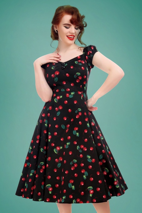 50s dolores cherry doll swing dress in black