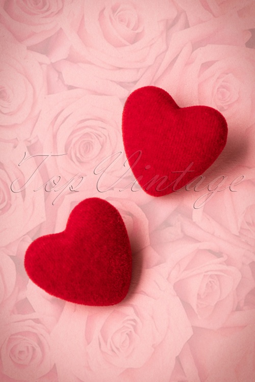 Collectif Clothing - Velvet Heart Earrings Années 50 en Rouge