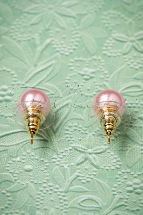 Collectif Clothing - Dainty Pearl Earrings Années 50 en Rose Pâle 3