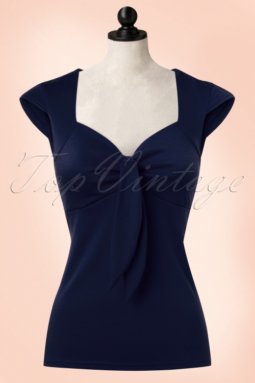 Steady Clothing - 50s Solid Sweetheart Tie Top in Navy