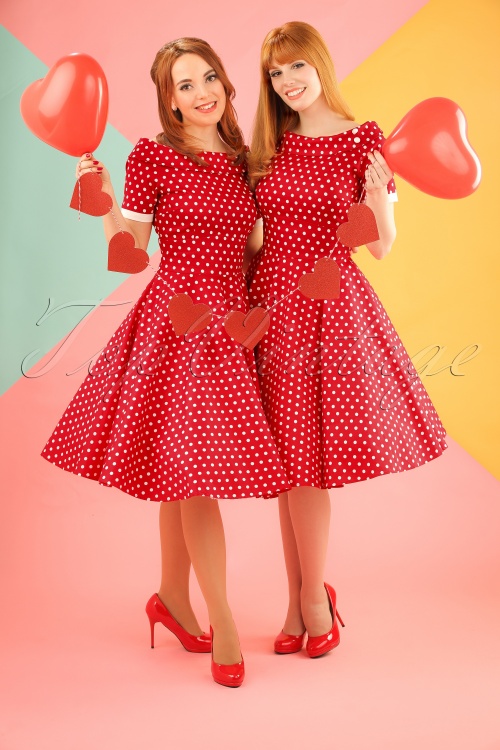 50s Darlene Polkadot Swing Dress in Red