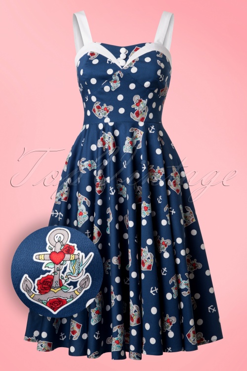 Bunny - Oceana Sailor Swing Dress Années 50 en Bleu Marine 2
