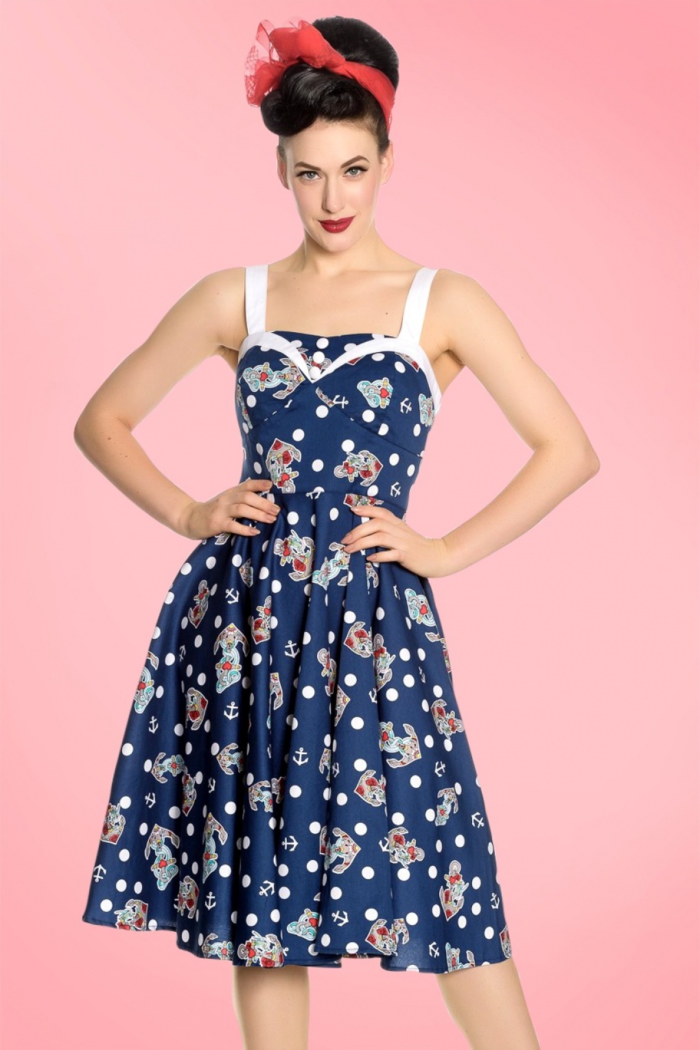 50s Oceana Sailor Swing Dress In Navy