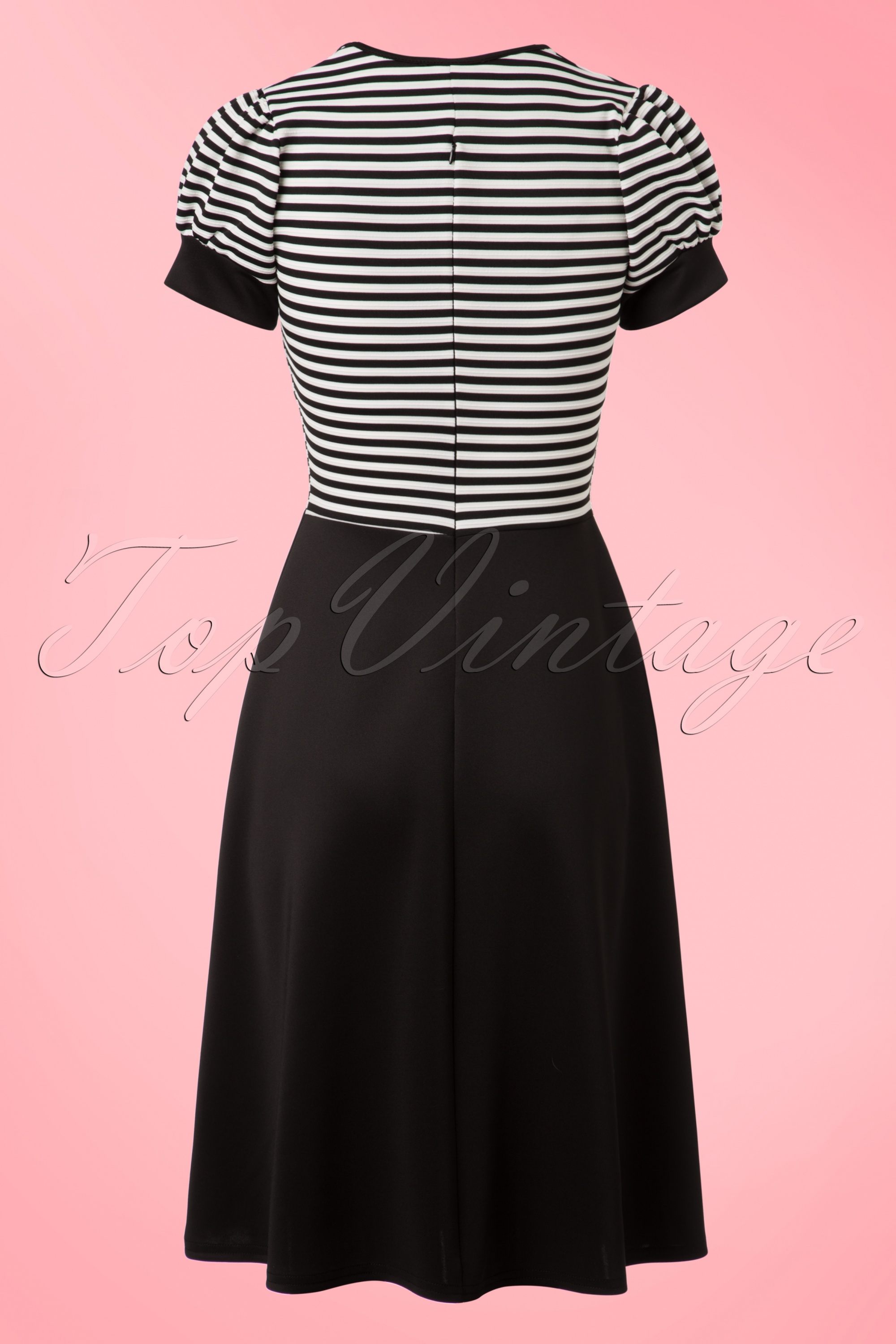 Vintage Chic for Topvintage - Robin Swing-jurk in zwart-witte strepen 3