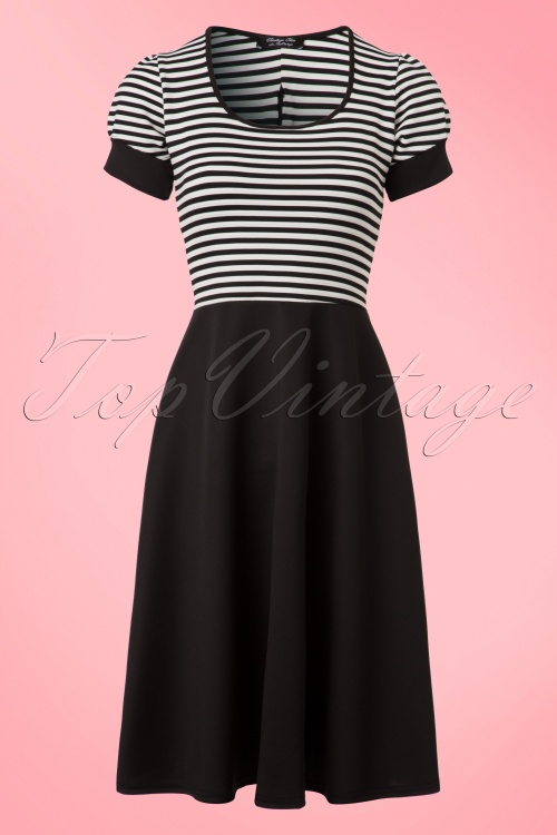 Vintage Chic for Topvintage - Robin Swing-jurk in zwart-witte strepen 2