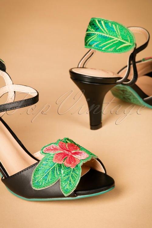 Banned Retro - April Love Hibiscus-sandalen in zwart 5