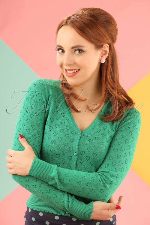 King Louie - 40s Heart Ajour Cardigan in Sparkle Green 2