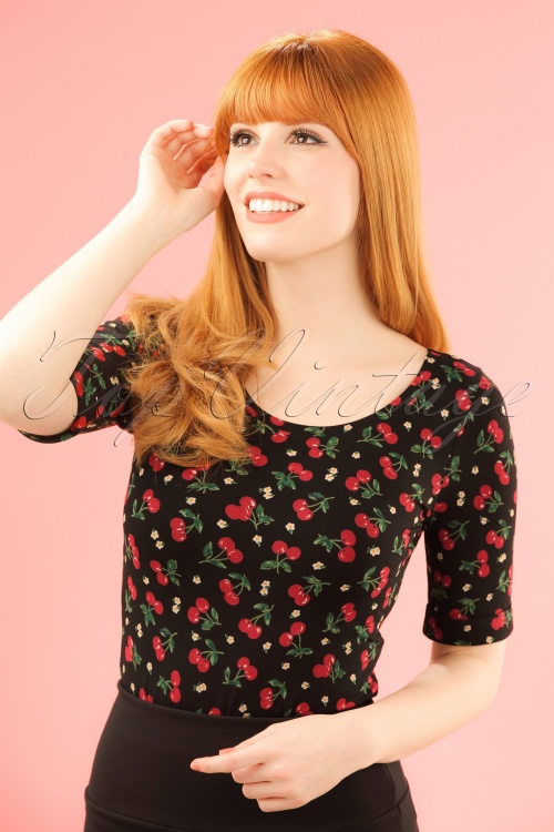 King Louie - 50s Temptation Cherry Ballerina Top in Black