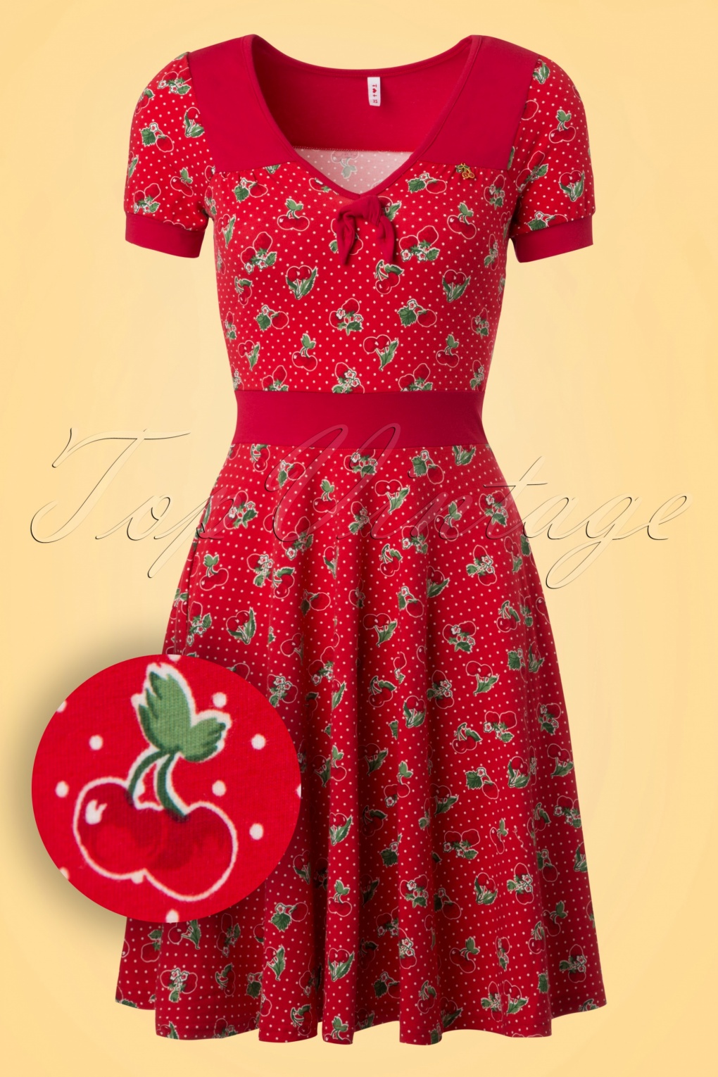 60s Wings Of Spring Carries Cherries Dress in Red