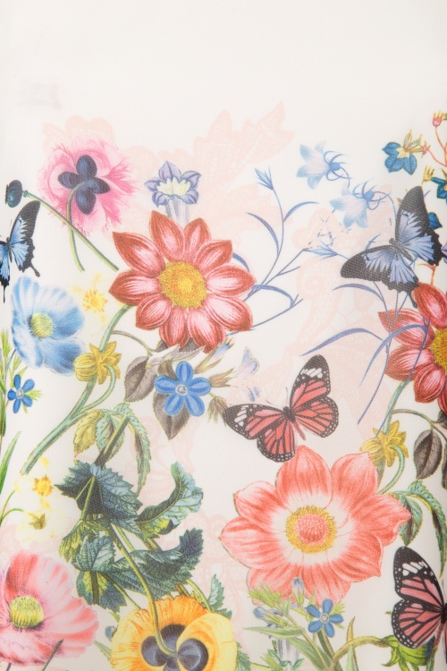Yumi - Georgette botanische bloemen mini-jurk in wit 5
