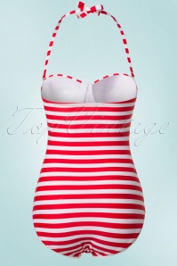 Belsira - 50s Nancy Stripes Halter Swimsuit in Red and White 6