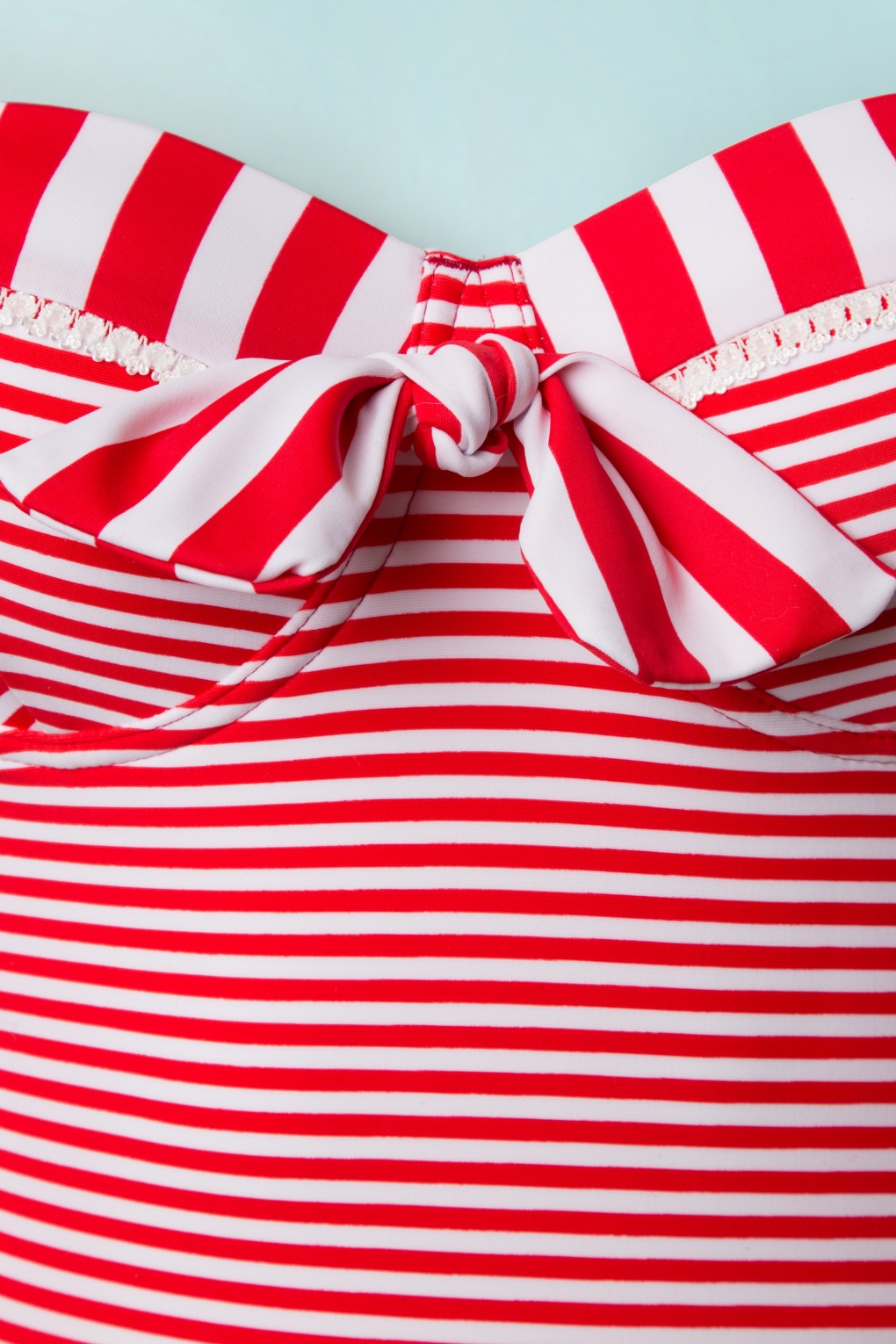 50s Nancy Stripes Halter Swimsuit in Red and White