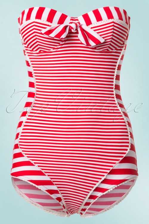 Belsira - Nancy Stripes Neckholder-Badeanzug in Rot und Weiß 4