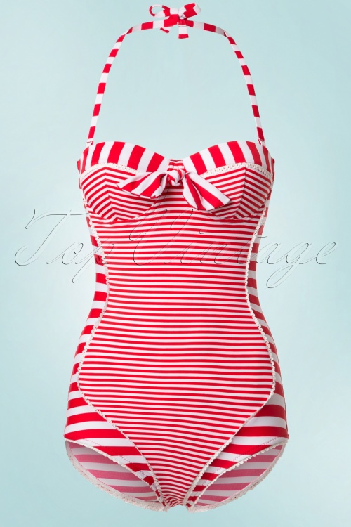 Belsira - Nancy Stripes Neckholder-Badeanzug in Rot und Weiß 2
