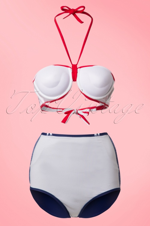 Belsira - Joana Stripes Halter Bikini Années 50 en Rouge Blanc et Bleu Marine 9