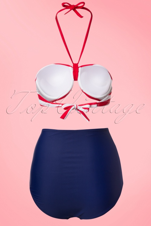 Belsira - Joana Stripes halter bikini in rood wit en marineblauw 8
