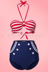 Belsira - Joana Stripes halter bikini in rood wit en marineblauw 2