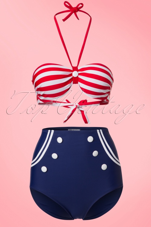 Belsira - 50s Joana Stripes Halter Bikini in Red White and Navy 2
