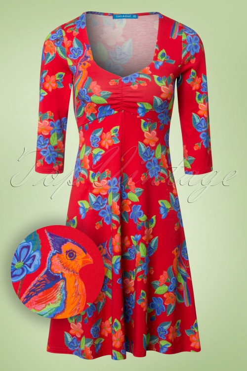 Lien & Giel - Suuz Parrot Geranium Dress Années 60 en Rouge