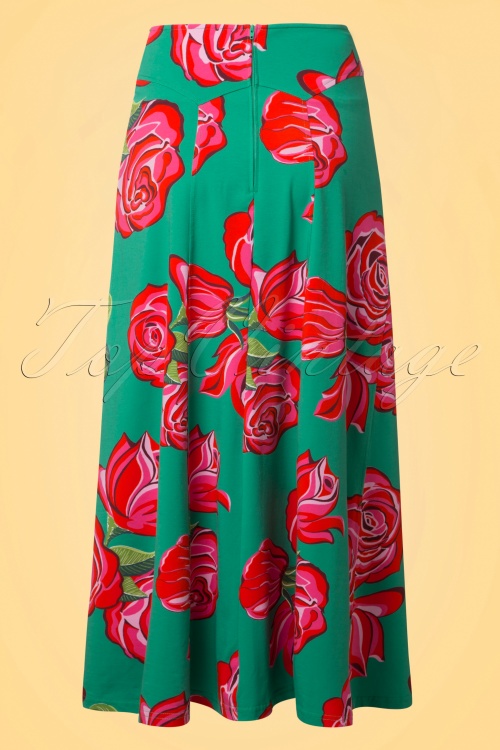 Lien & Giel - Ibiza Roses Maxi Skirt Années 70 en Vert Jade 2