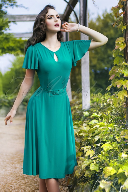 Zoe Vine - 50s Scarlet Swing Dress in Sea Green 3