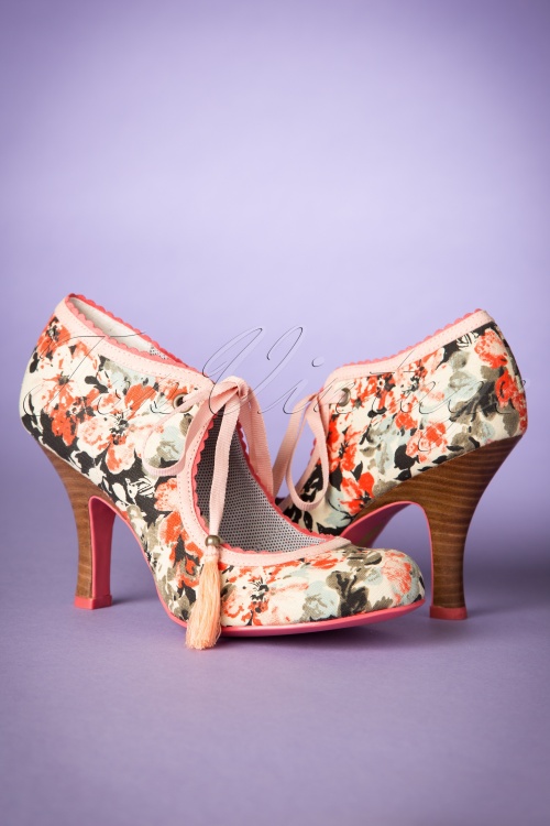 Ruby Shoo - Willow Floral Booties Années 40 en Pêche 4