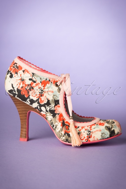 Ruby Shoo - Willow Floral Booties Années 40 en Pêche 3