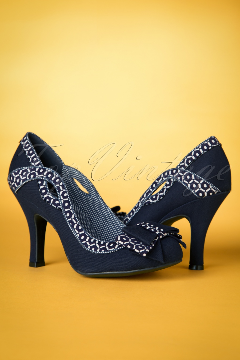 Ivy Polkadot Pumps Années 60 En Bleu Marine 