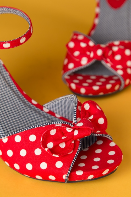 Ruby Shoo - 60s Molly Polkadot Wedges in Red 4