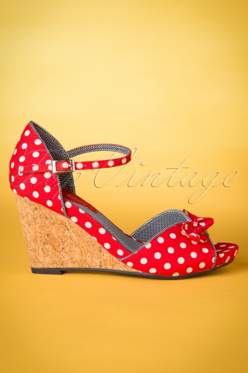 Ruby Shoo - 60s Molly Polkadot Wedges in Red 6