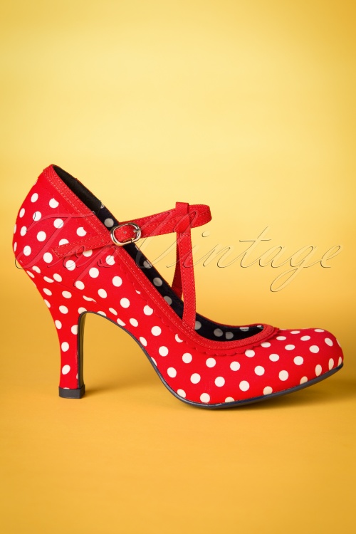 Ruby Shoo - 50s Jessica Ankle Strap Pumps in Red Polkadots 5