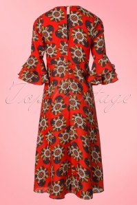 Traffic People - 70s Luck Be A Lady Flower Midi Dress in Tangerine 6